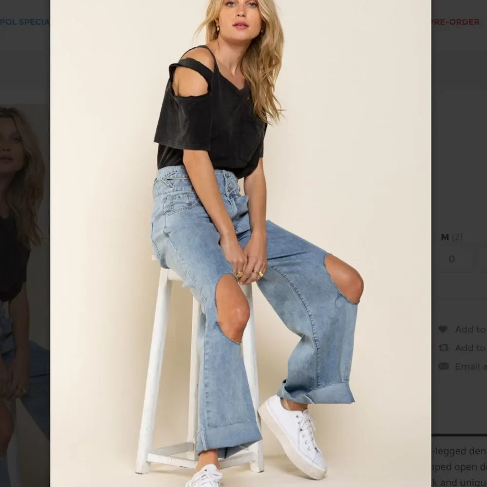 POL jeans POL pants CUT SMALL fit 6-8 Distressed Cuffed Wide-Leg Cropped Jeans